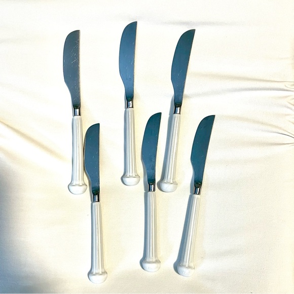 *VNTG* DENBY ENGLAND Regency Blue Stainless-6 Butter Knives-White Ceramic Handle